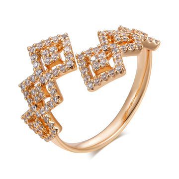 Delightful 14K Rolled Rose Gold AAA Zircon Dimonds Geometric Open Ring - Party Daily Fine Vintage Jewellery